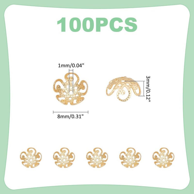 UNICRAFTALE 100Pcs 8mm Stainless Steel Flower Bead Caps Golden Spacer Beads Caps for Bracelet Necklace Earrings Jewelry Making Supplies - Image 3